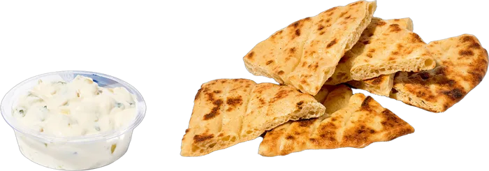 Gegrilde pitapunten en een bakje tzatziki